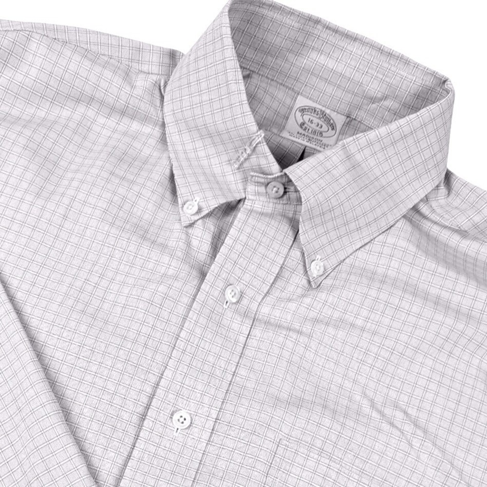 Brooks Brothers Madison Fit Non-Iron Shirt 16-33 Lavender Check Supima Cotton